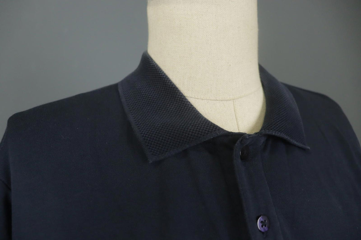 Carlo Colucci Navy 100% Cotton Long Sleeve Collared Popover Polo Shirt – Size L