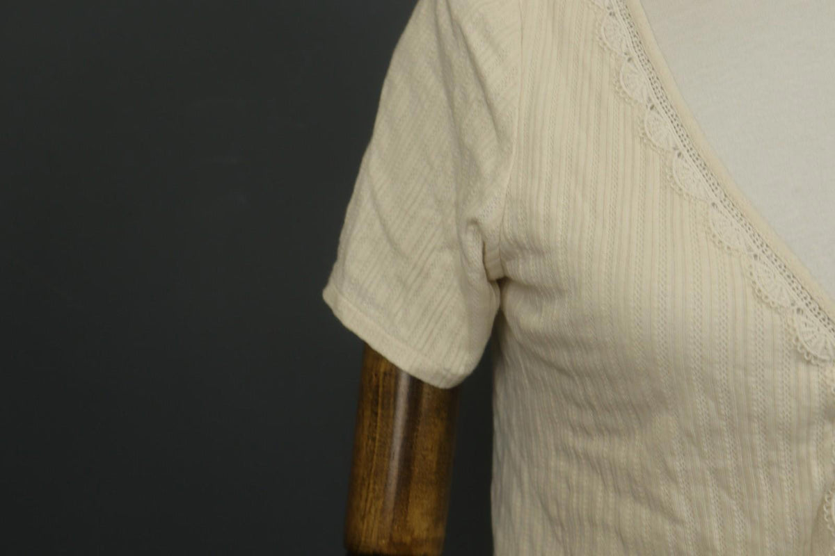 SEZANE Cream 100% Cotton Cable Knit Deep V-Neck Button Front Cardigan – Size S