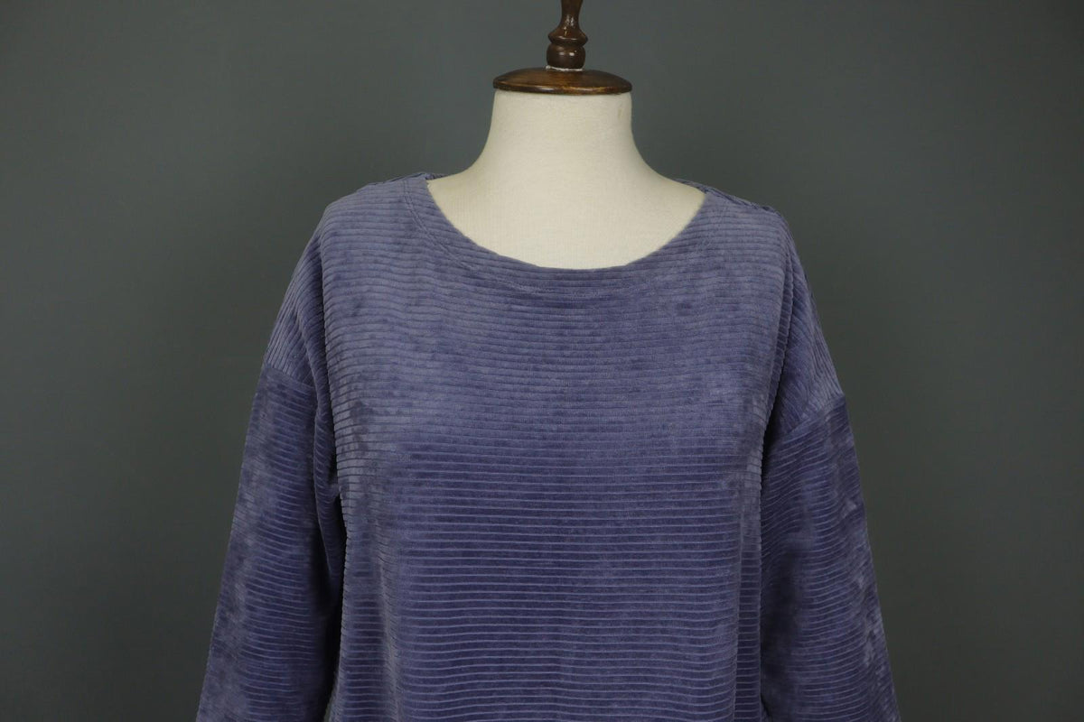 GUDRUN SJODEN Purple Cotton Velour Round Neck Pullover Shift Dress – Size XS