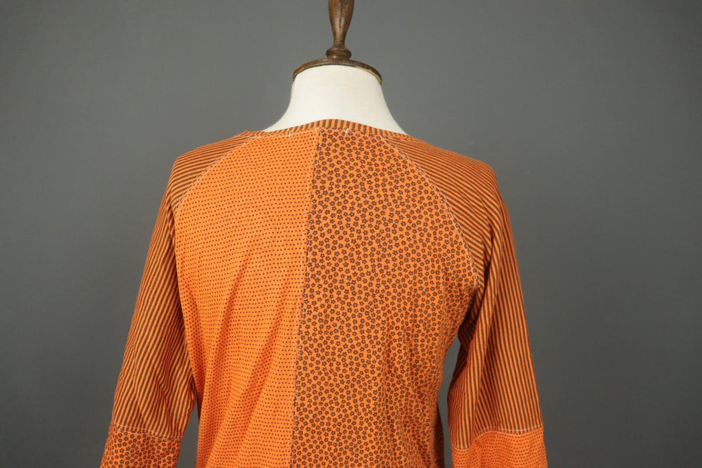 GUDRUN SJÖDEN Orange Printed Modal 3/4 Sleeve Round Neck Sheath Dress – Size S