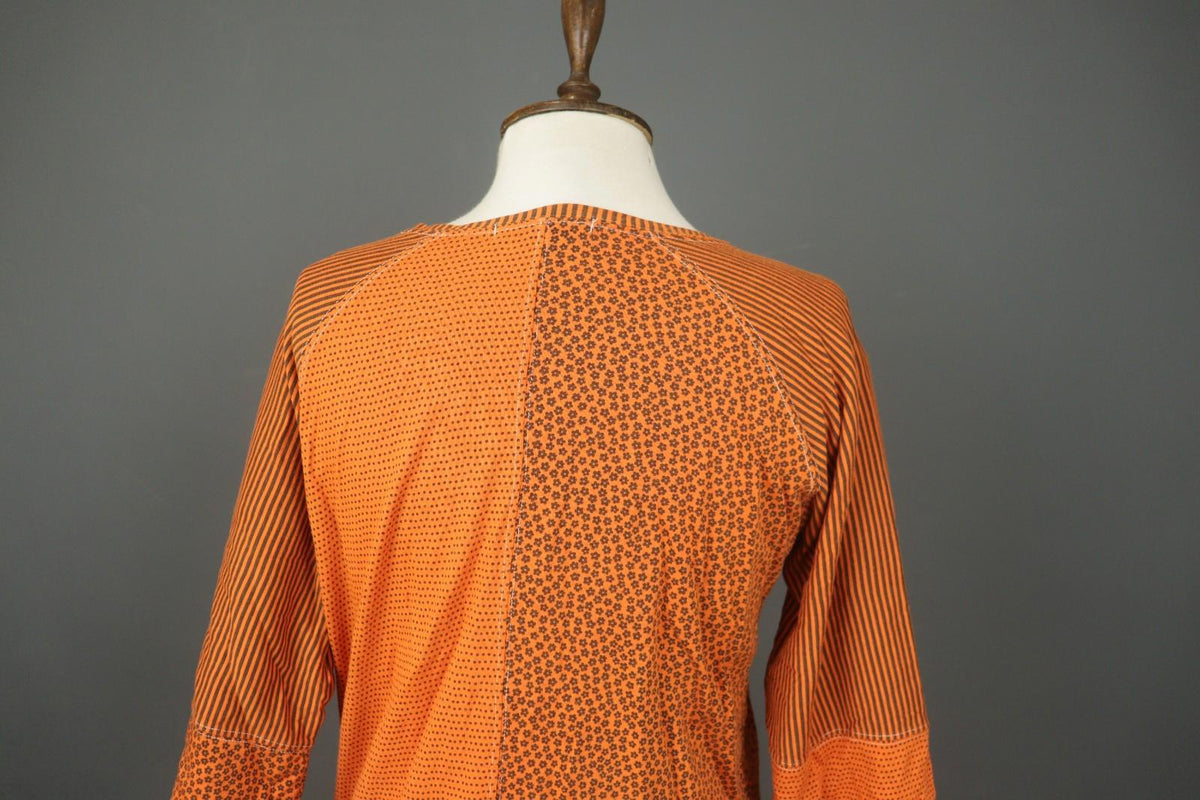 GUDRUN SJÖDEN Orange Printed Modal 3/4 Sleeve Round Neck Sheath Dress – Size S