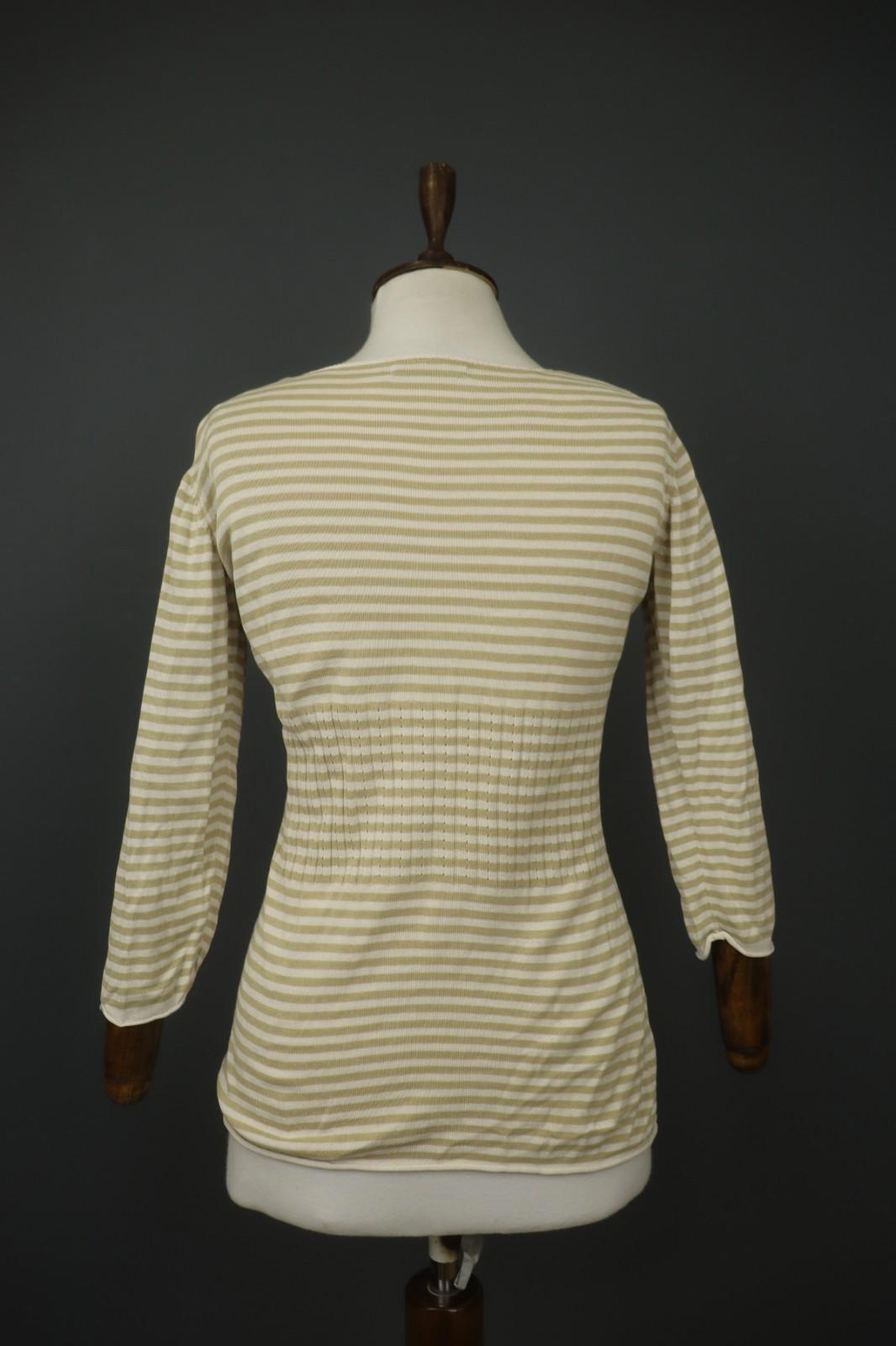 GUDRUN SJÖDEN Ivory Beige Striped Silk Long Sleeve Pullover Knitted Top – Size M