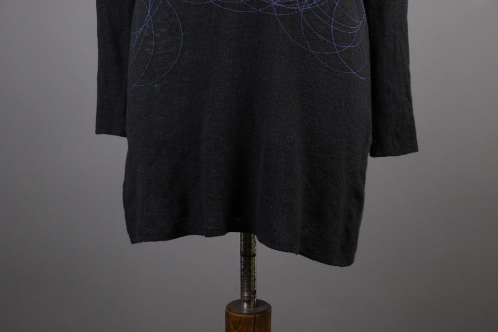 SARAH PACINI Black Wool Abstract Oversize High Neck Sweater Midi Dress – Size L