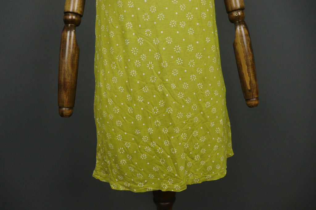 GUDRUN SJODEN Green White Floral 100% Modal Short Sleeve Round Neck Sheath Dress
