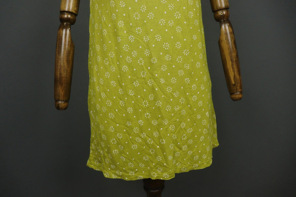 GUDRUN SJODEN Green White Floral 100% Modal Short Sleeve Round Neck Sheath Dress