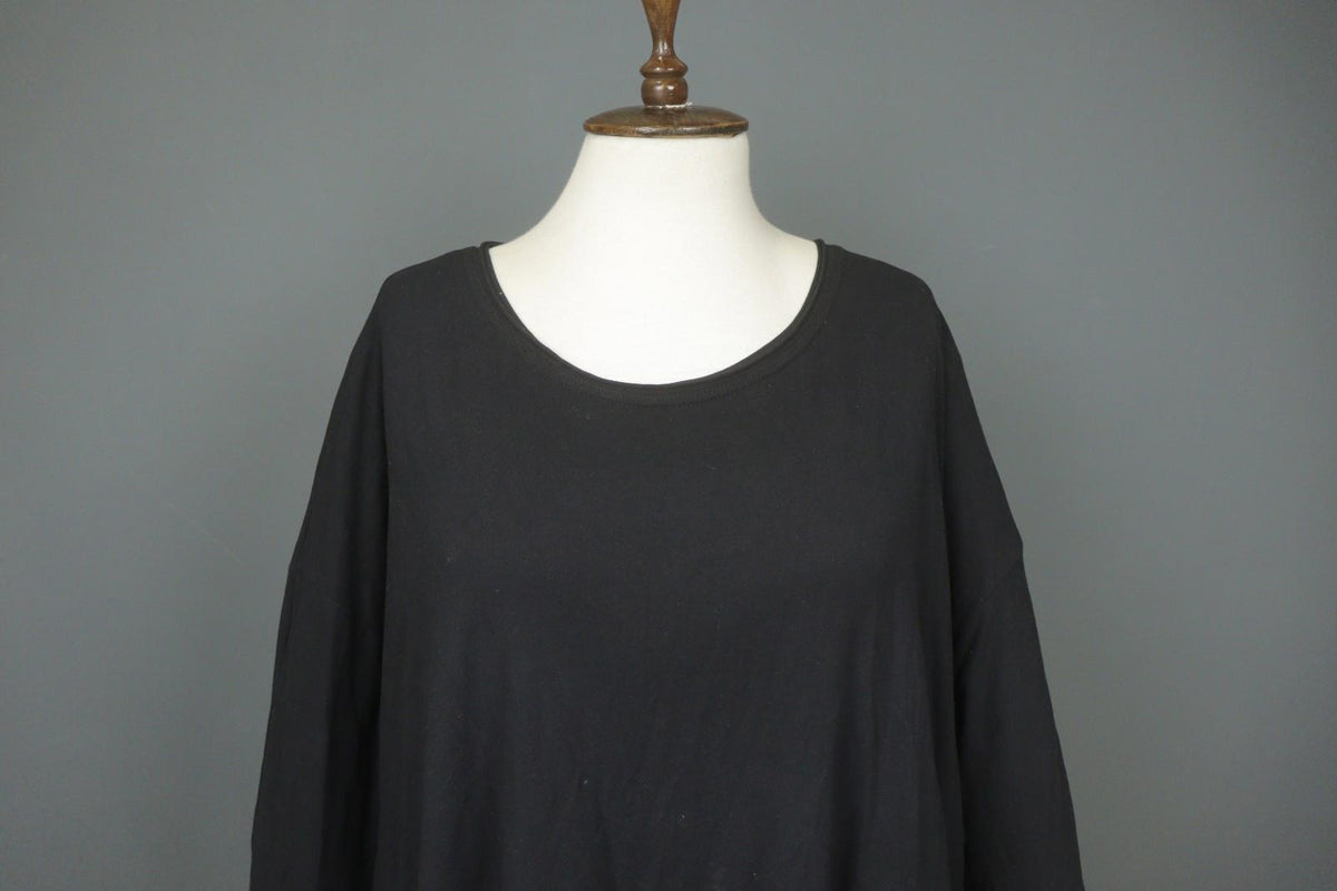 RUNDHOLZ Black Cotton Pleated Back Long Sleeve Round Neck Shift Dress – Size S