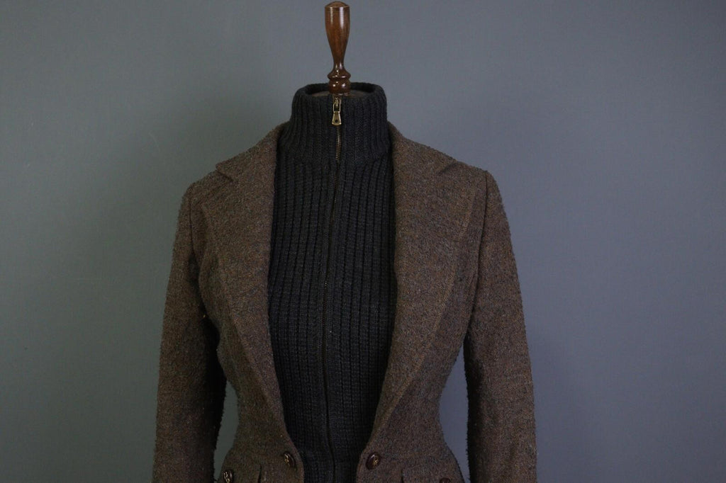 DOLCE&GABBANA Brown and Black Wool Full Zip Sweater with Blazer Jacket – Size 42