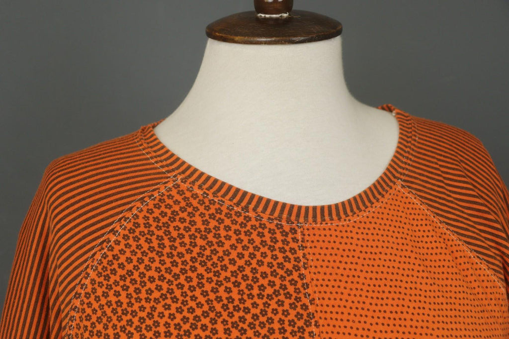 GUDRUN SJÖDEN Orange Printed Modal 3/4 Sleeve Round Neck Sheath Dress – Size S