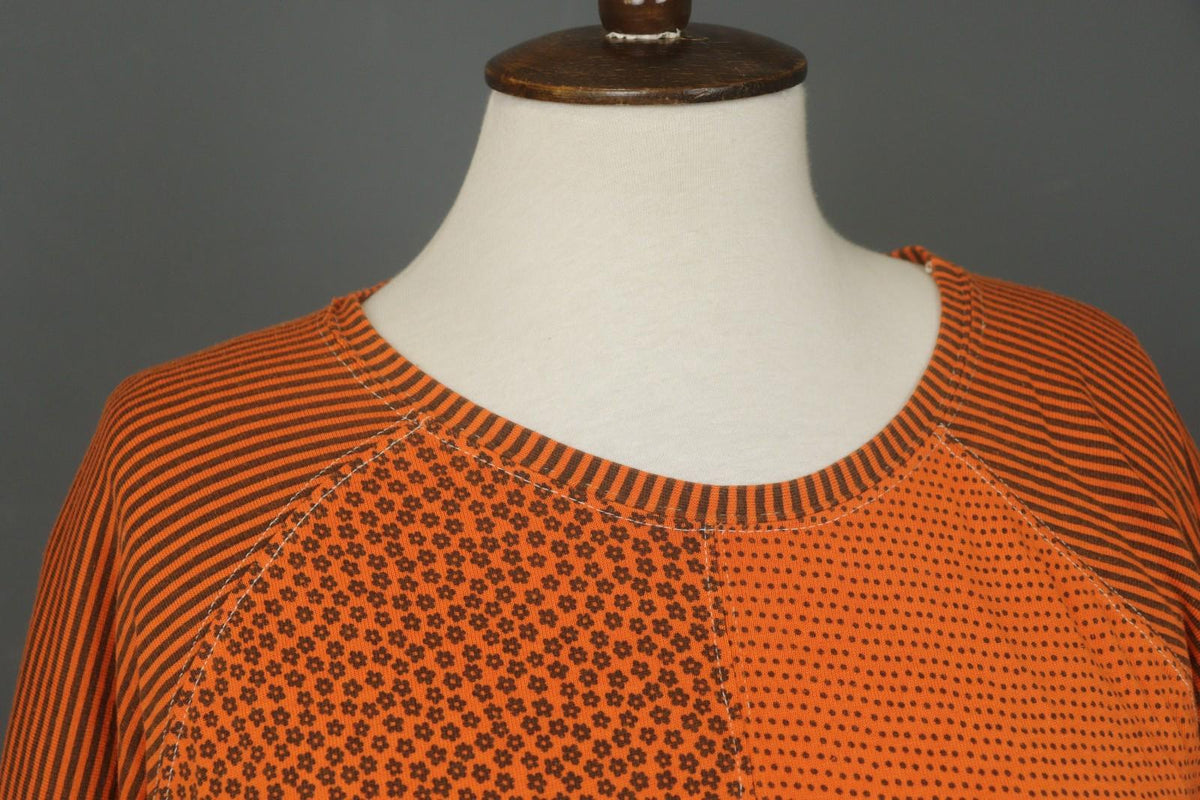 GUDRUN SJÖDEN Orange Printed Modal 3/4 Sleeve Round Neck Sheath Dress – Size S