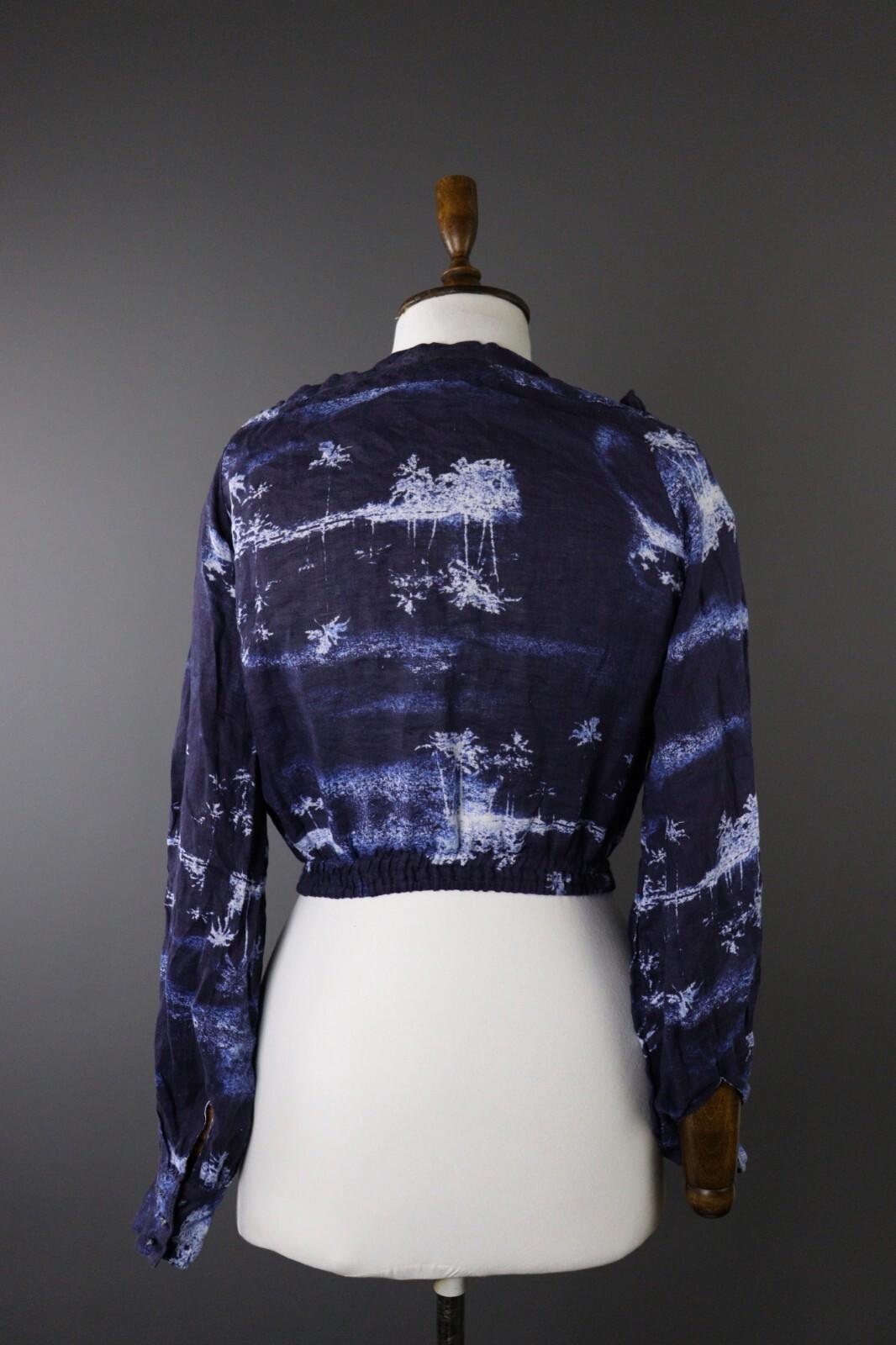 120% LINO Designer Floral Summer Casual Party Cocktail Blouse Shirt – Size M