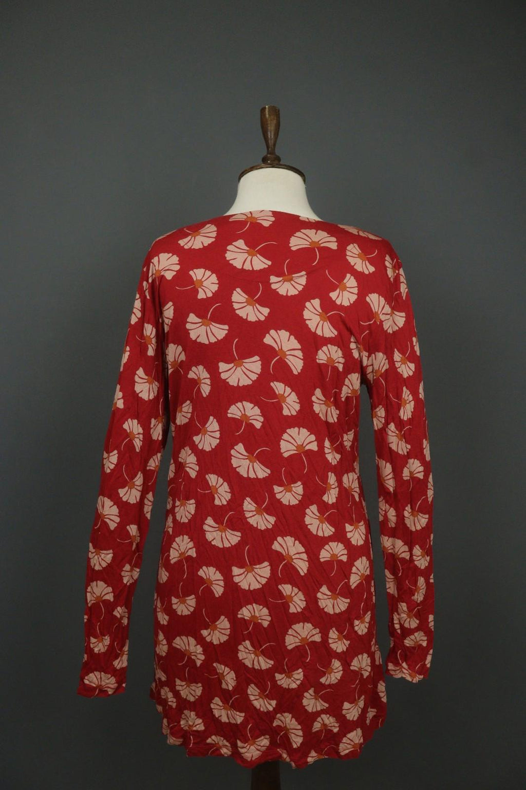 GUDRUN SJODEN Red Tan Floral 100% Modal Classic Long Sleeve Sheath Dress – Size M – Used