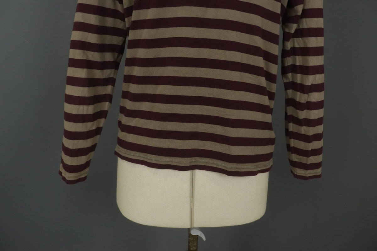 GUDRUN SJODEN Brown Striped Organic Cotton Long Sleeve Pullover Blouse Top Sz L