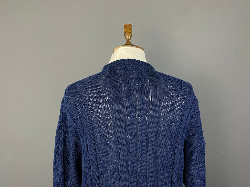 Vintage Chemise Lacoste Blue Cotton Cable Knit Jumper Sweater – Men's 5 / L