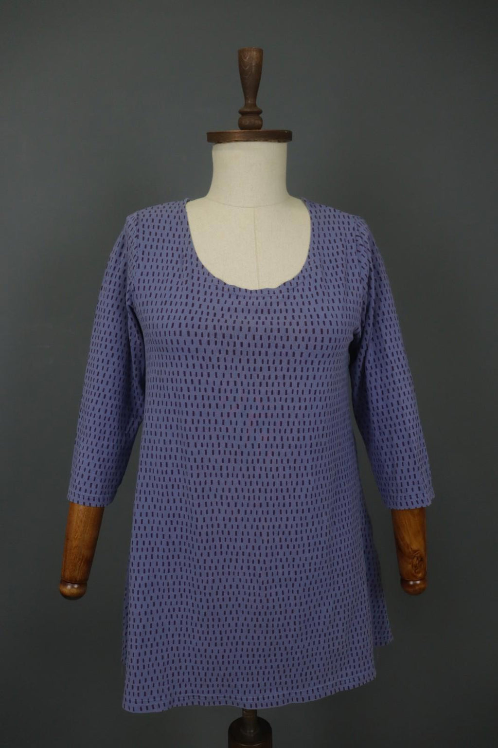 GUDRUN SJODEN Blue Striped Cotton Round Neck Long Sleeve Shift Dress – Size S