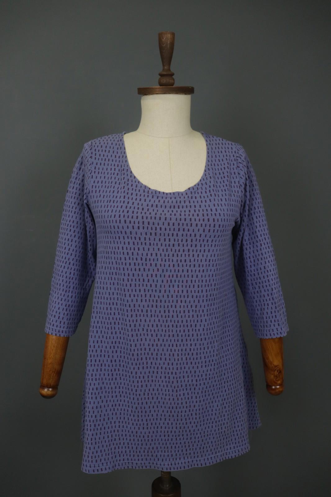 GUDRUN SJODEN Blue Striped Cotton Round Neck Long Sleeve Shift Dress – Size S