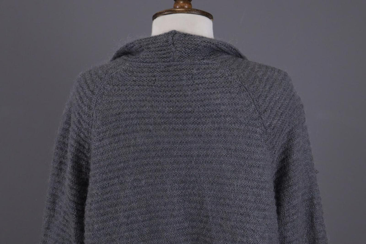 GUDRUN SJODEN Gray Ribbed Mohair Wool Cape Wrape Cardigan Sweater – Size XL