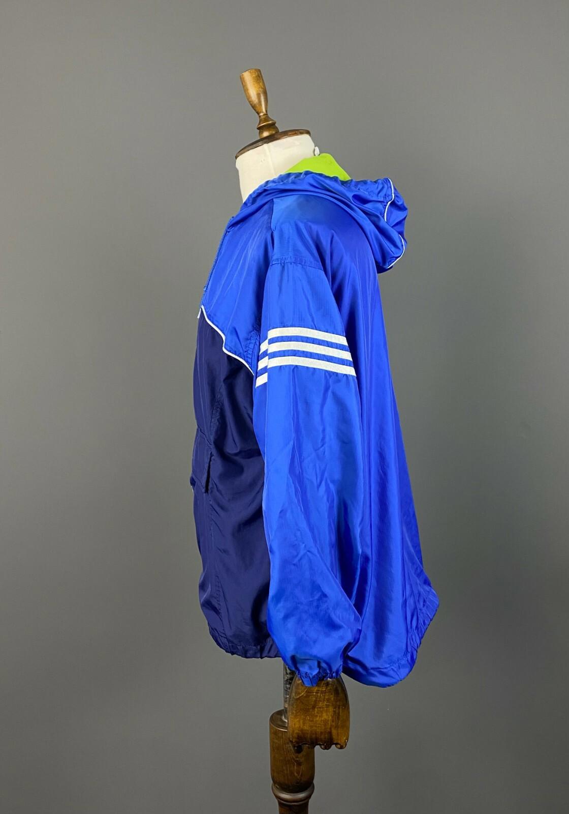 Vintage ADIDAS Blue Nylon Hooded Center Logo Anorak Windbreaker Jacket – Size L