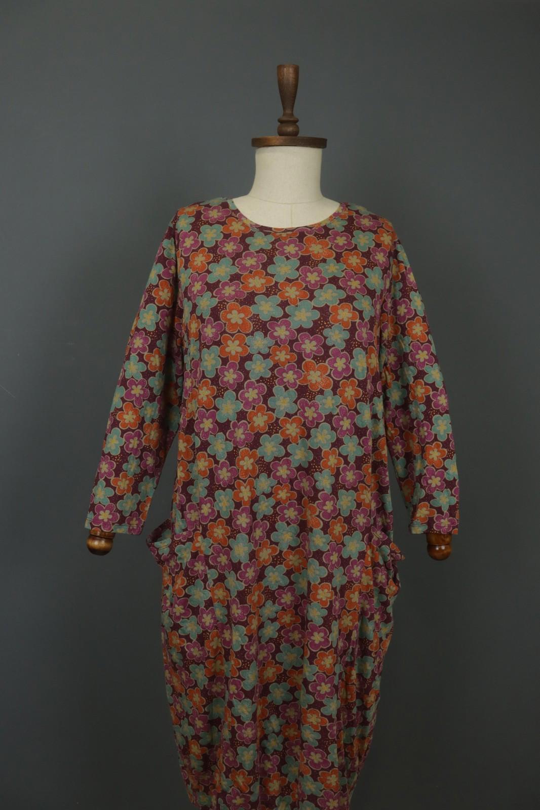 GUDRUN SJODEN Multi Modal Floral Crew Neck Long Sleeve Shift Dress – Size M