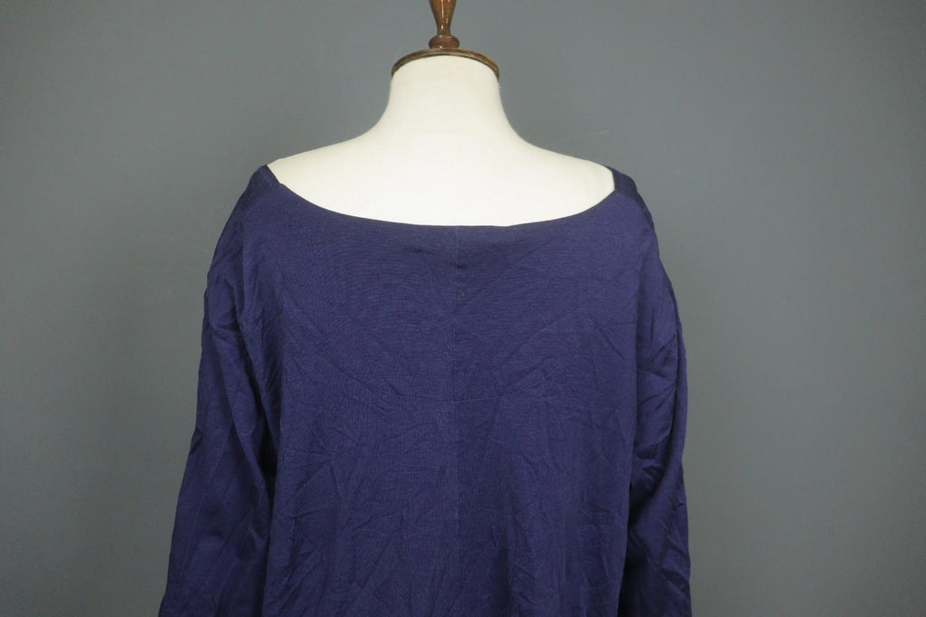 GUDRUN SJODEN Navy Cotton Long Sleeve Asymmetrical Hem Shift Dress – Size 2XL