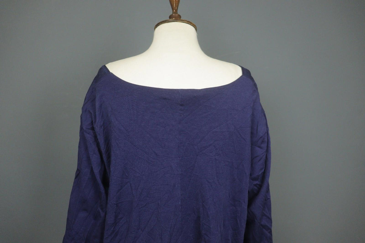 GUDRUN SJODEN Navy Cotton Long Sleeve Asymmetrical Hem Shift Dress – Size 2XL