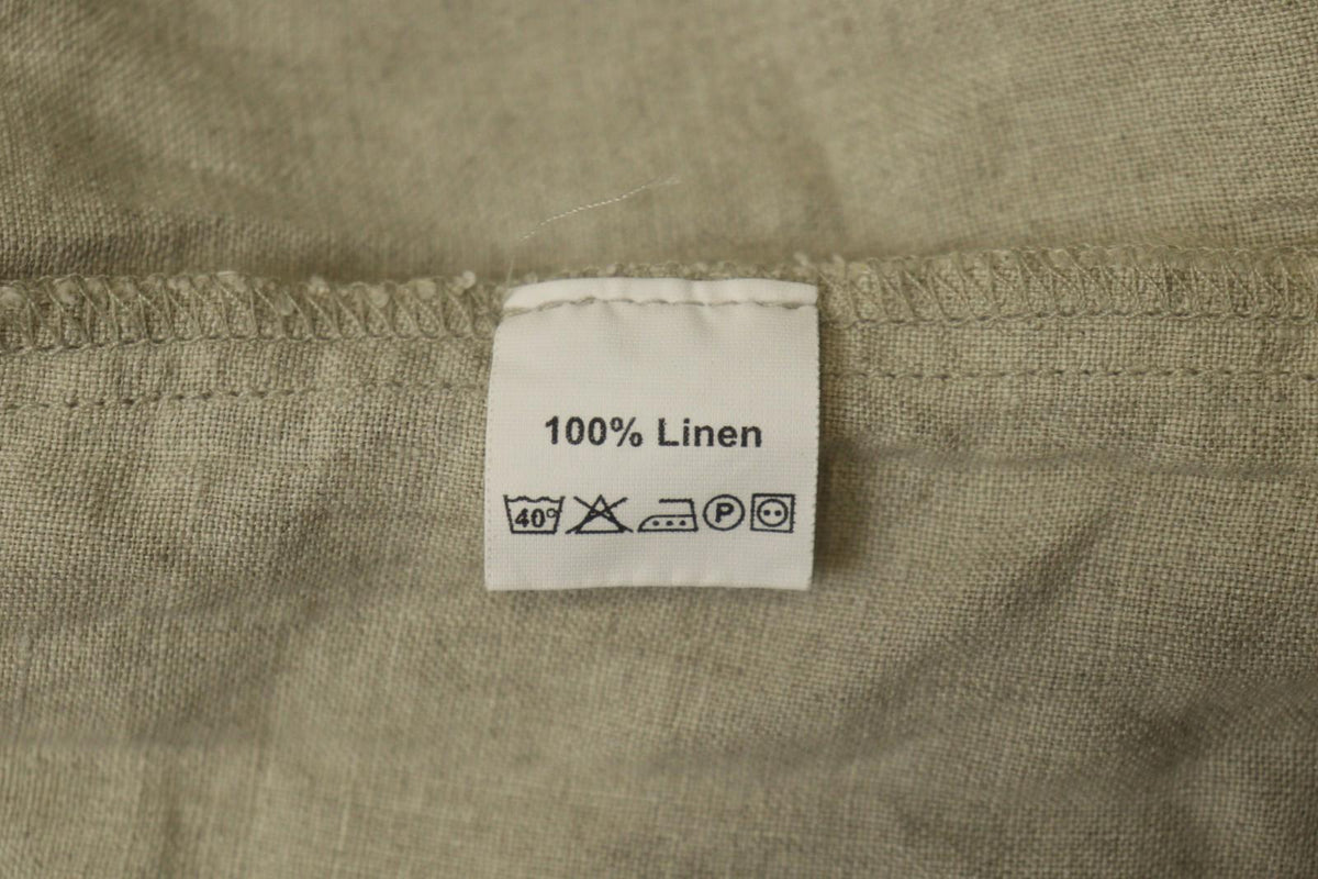 GRIZAS Beige 100% Linen Split Neck Short Sleeve Casual Summer Sheath Dress Sz L