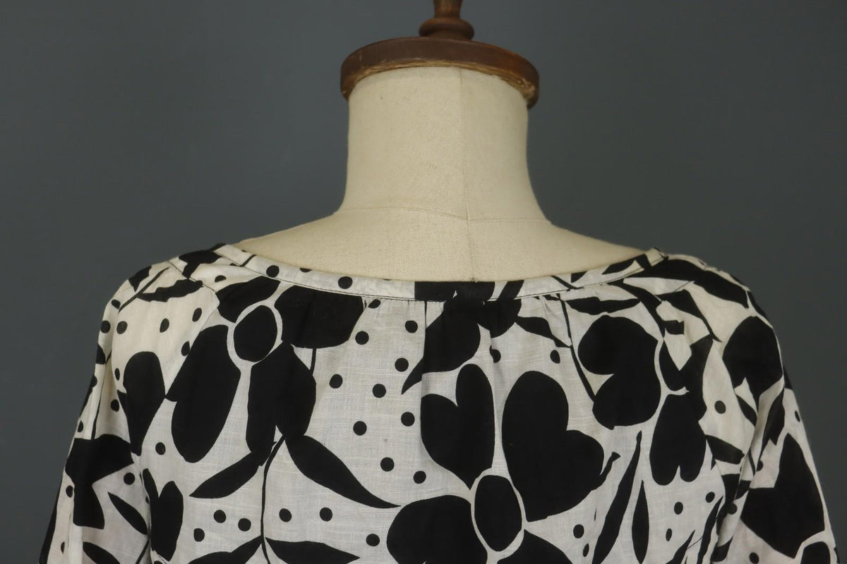 GUDRUN SJODEN White Black Floral Cotton Long Sleeve Button Front Blouse Top Sz S