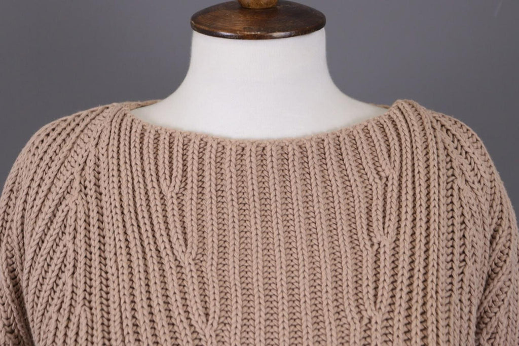 JIL SANDER Brown Knit Cropped Oversize Ballon Long Sleeve Sweater