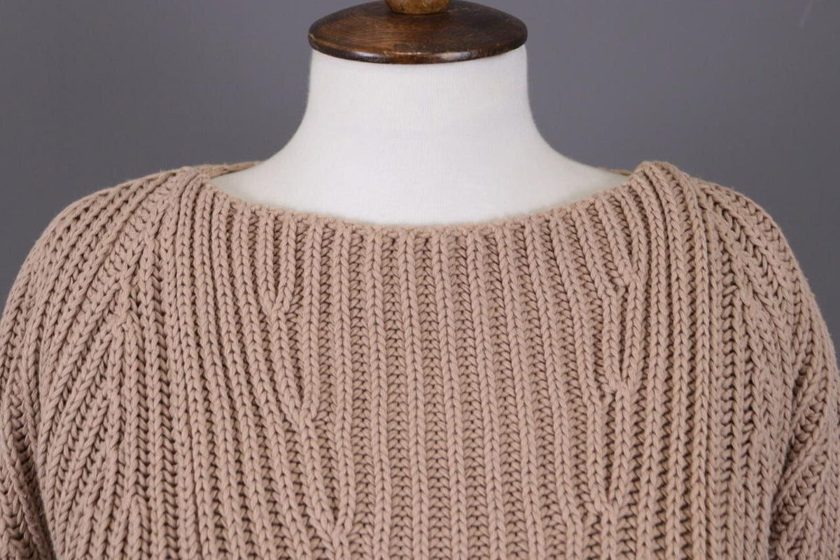 JIL SANDER Brown Knit Cropped Oversize Ballon Long Sleeve Sweater