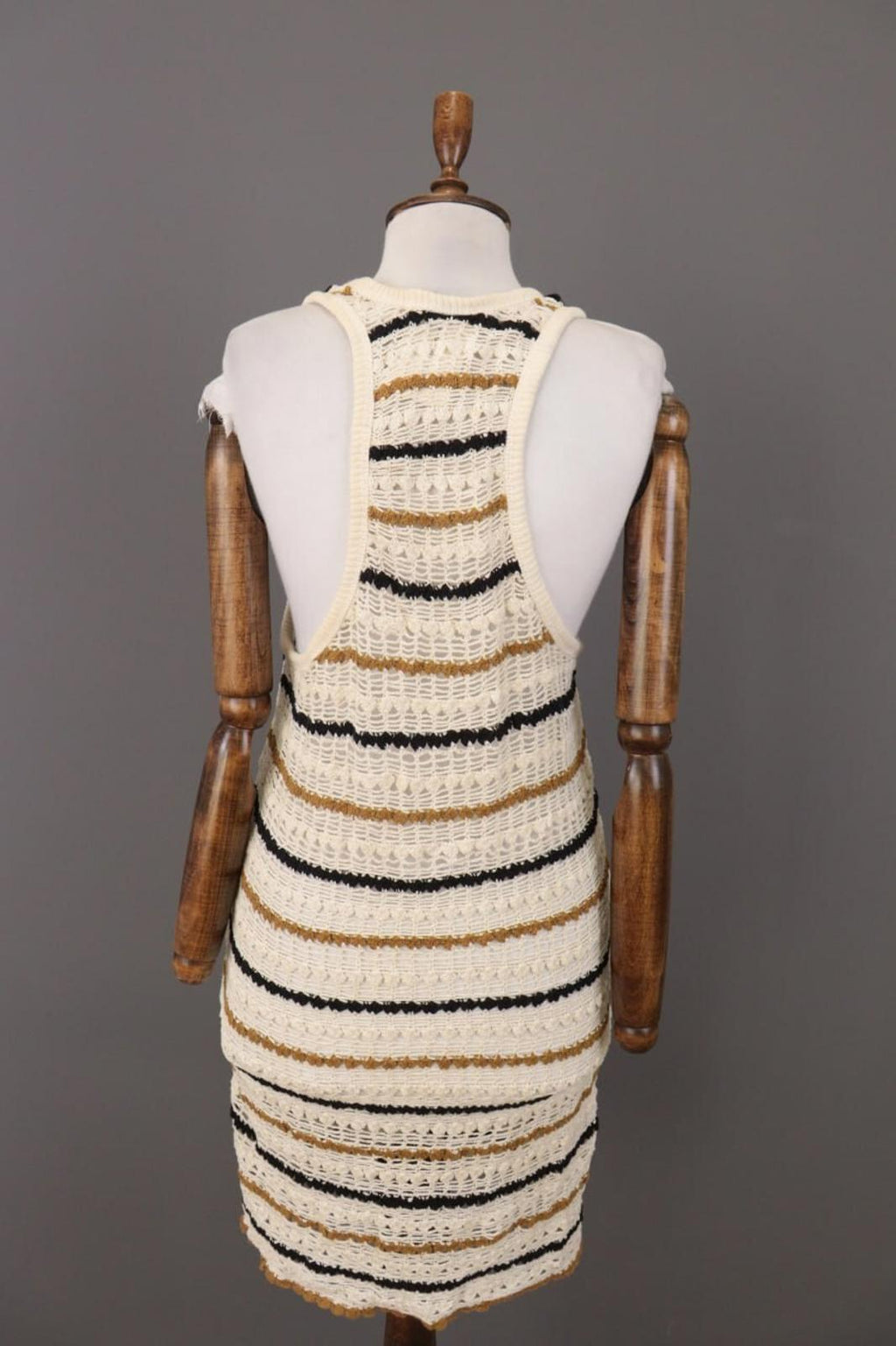 BNWT ISABEL MARANT ETOILE Beige Striped Crochet Knit Sleeveless Midi Dress Sz 36