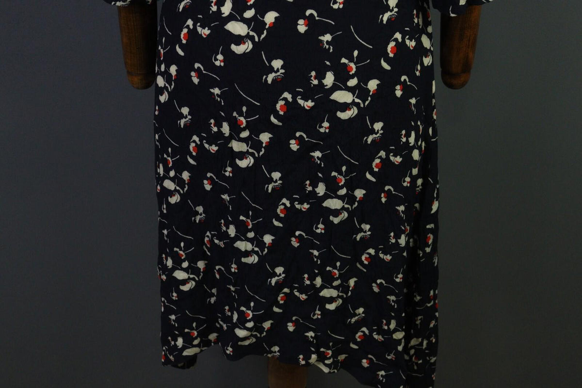 BA&SH Black Floral Long Sleeve V-Neck Belted A-Line Midi Dress – Size 4