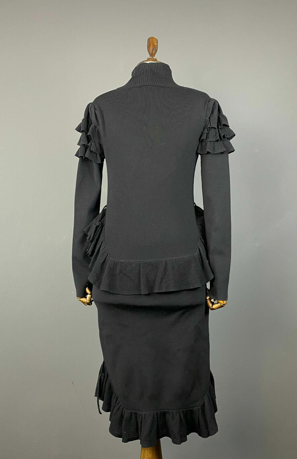 Dsquared2 Black Designer Lana Wool Long Sleeve Stretch Maxi Dress – Size M