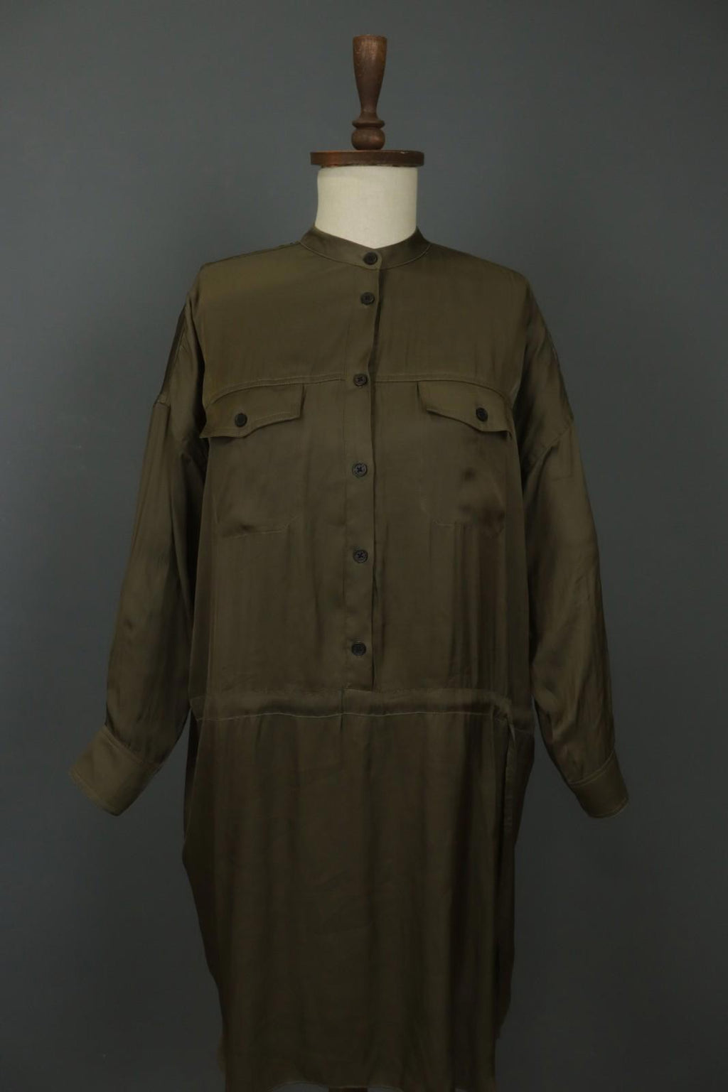 ZADIG&VOLTAIRE Green Long Sleeve Band Collar Button Front Shirt Dress – Size S