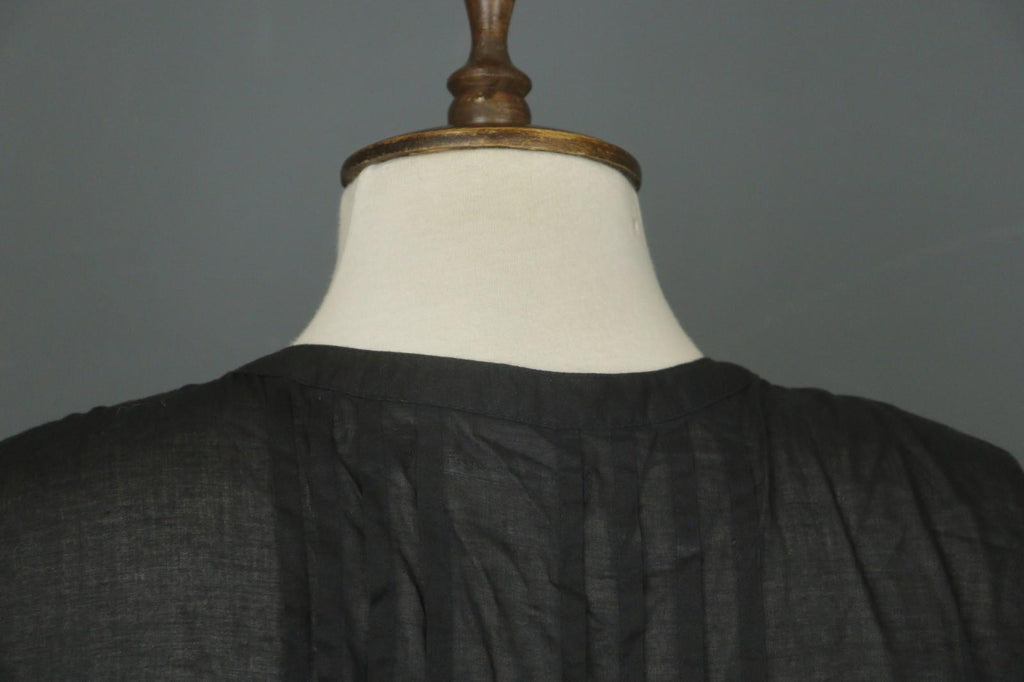 GUDRUN SJODEN Black Cotton Pintuck 3/4 Sleeve Button Front Shirt Dress – Size S