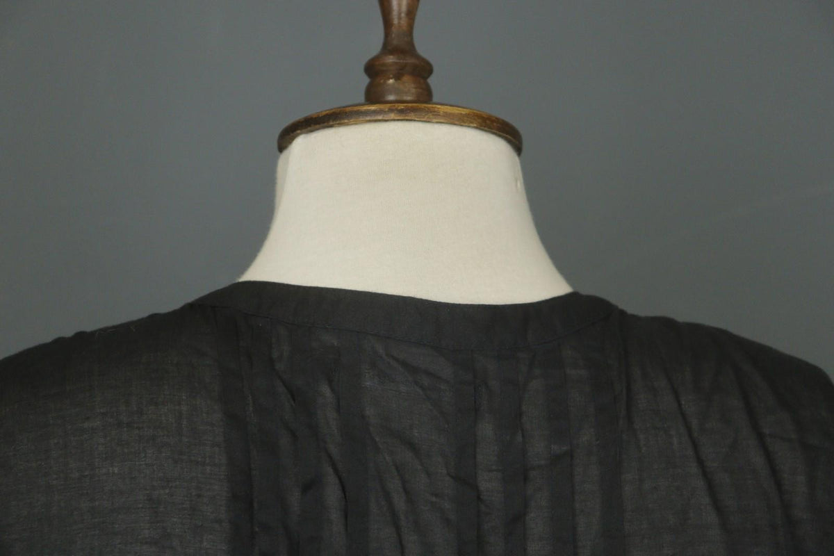GUDRUN SJODEN Black Cotton Pintuck 3/4 Sleeve Button Front Shirt Dress – Size S