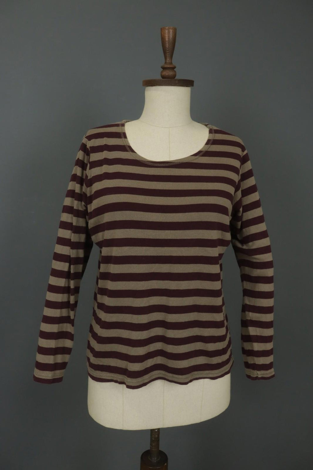 GUDRUN SJODEN Brown Striped Organic Cotton Long Sleeve Pullover Blouse Top Sz L