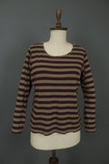 GUDRUN SJODEN Brown Striped Organic Cotton Long Sleeve Pullover Blouse Top Sz L