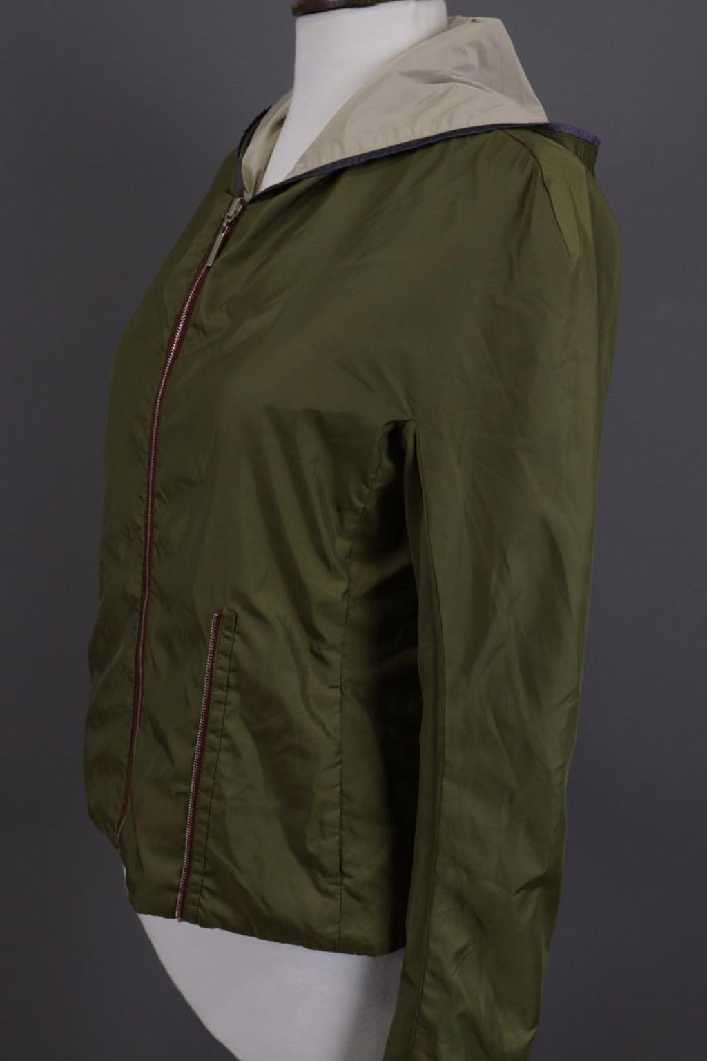 Max Mara Jacket Cream Green Reversible Zipped Pocket Hooded Full Zip – Size 10