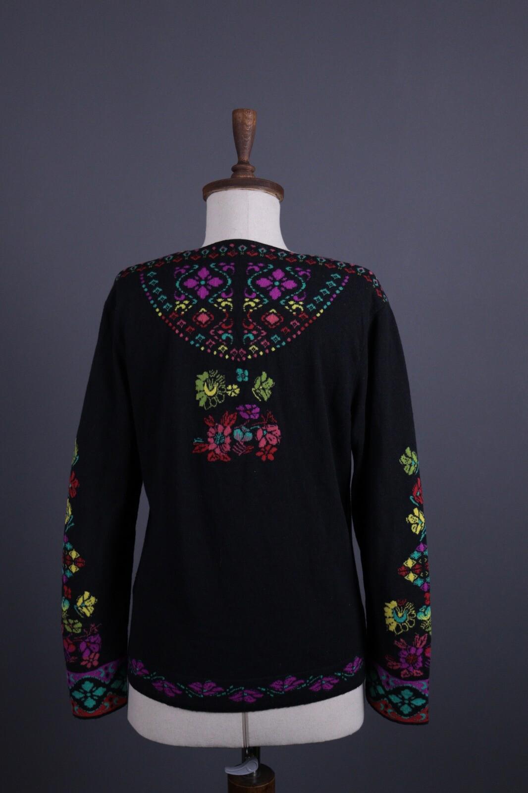 IVKO Black Intarsia Pattern Wool Floral Knit Sweater – Size 40 / S