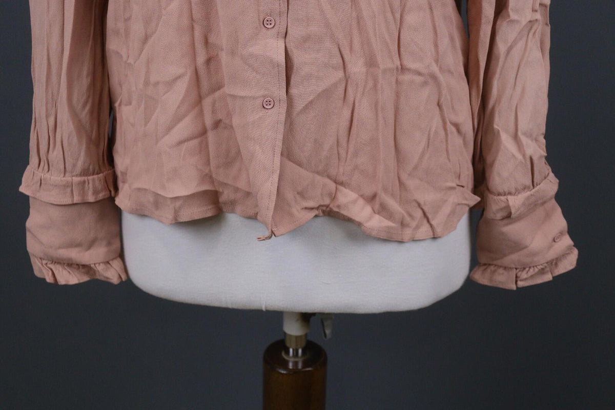 BA&SH Pink Long Sleeve Ruffle Button Down Shirt – Size 3