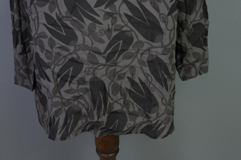 GUDRUN SJODEN Gray Black Leaf Print 100%Viscose Button Front Sheath Dress – Size L