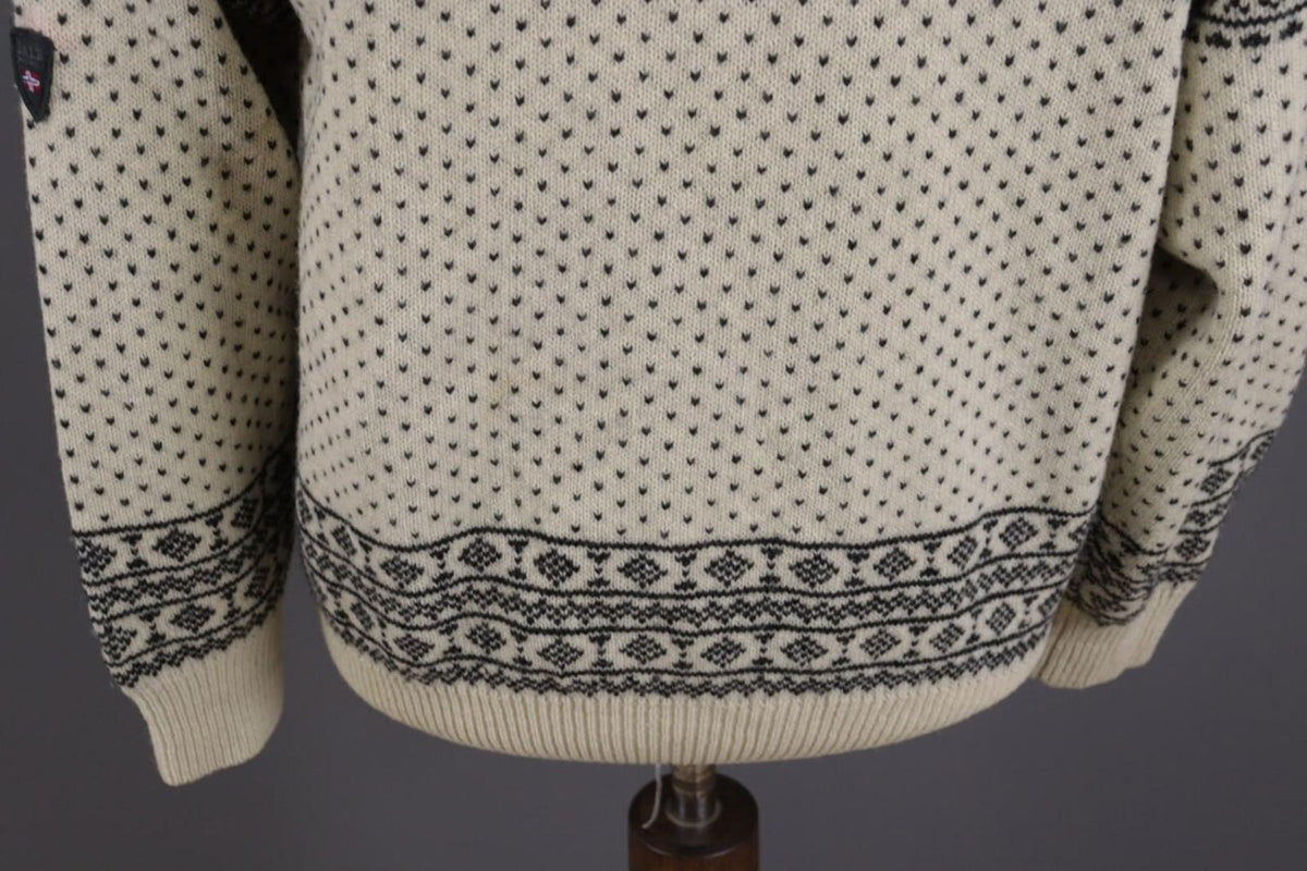 DALE OF NORWAY Beige Fair Isle Wool Knit Button Ski Cardigan Sweater S 48