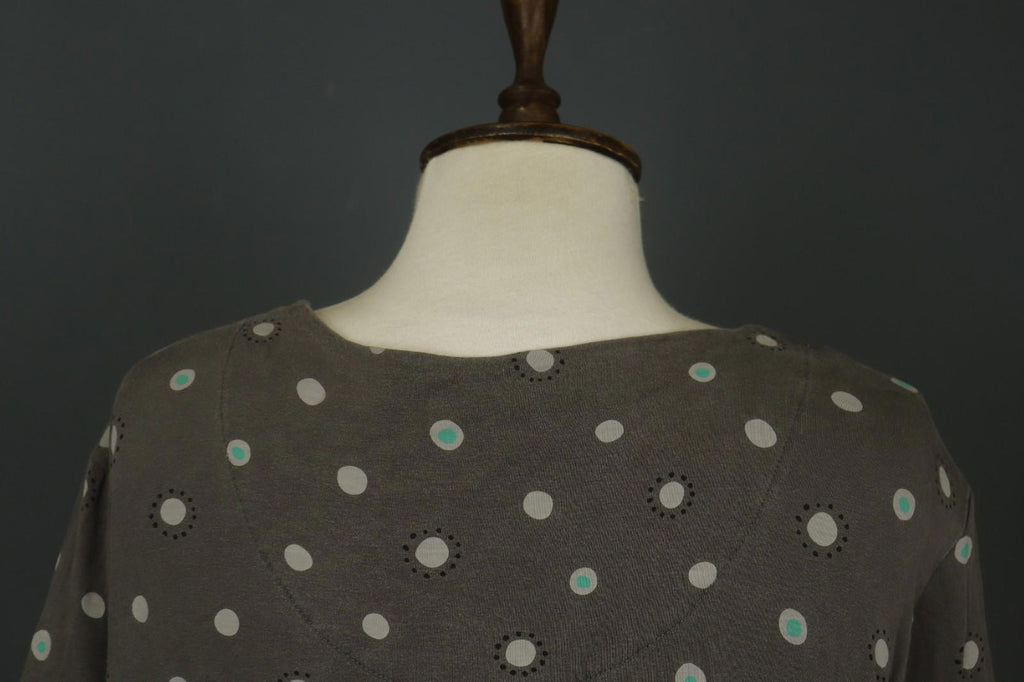 GUDRUN SJODEN Gray Polka Dot Lyocell Long Sleeve Round Neck Shift Dress – Size XL