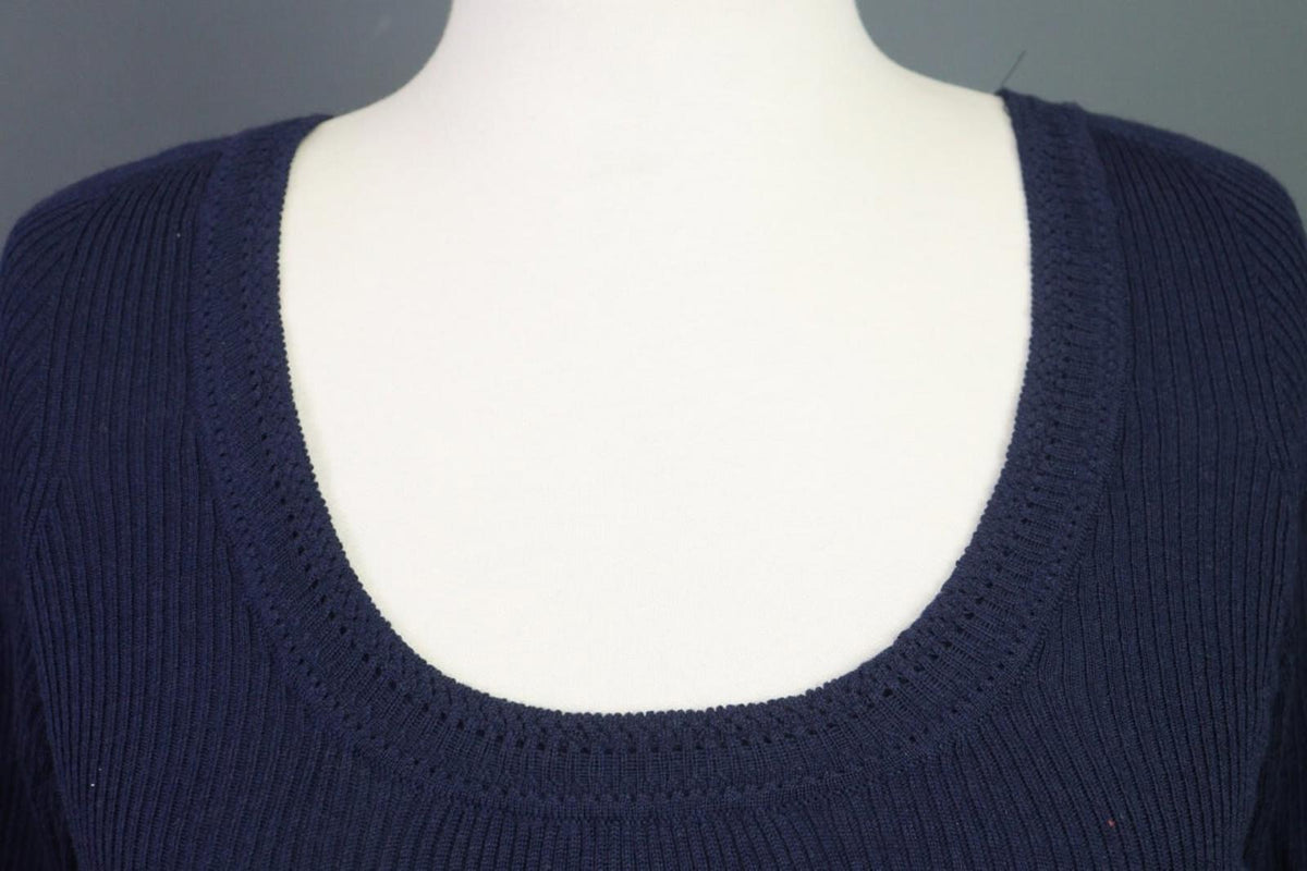 Oscan De La Renta Blue 3/4 Sleeve Ribbed Wool Cropped Sweater – Size L