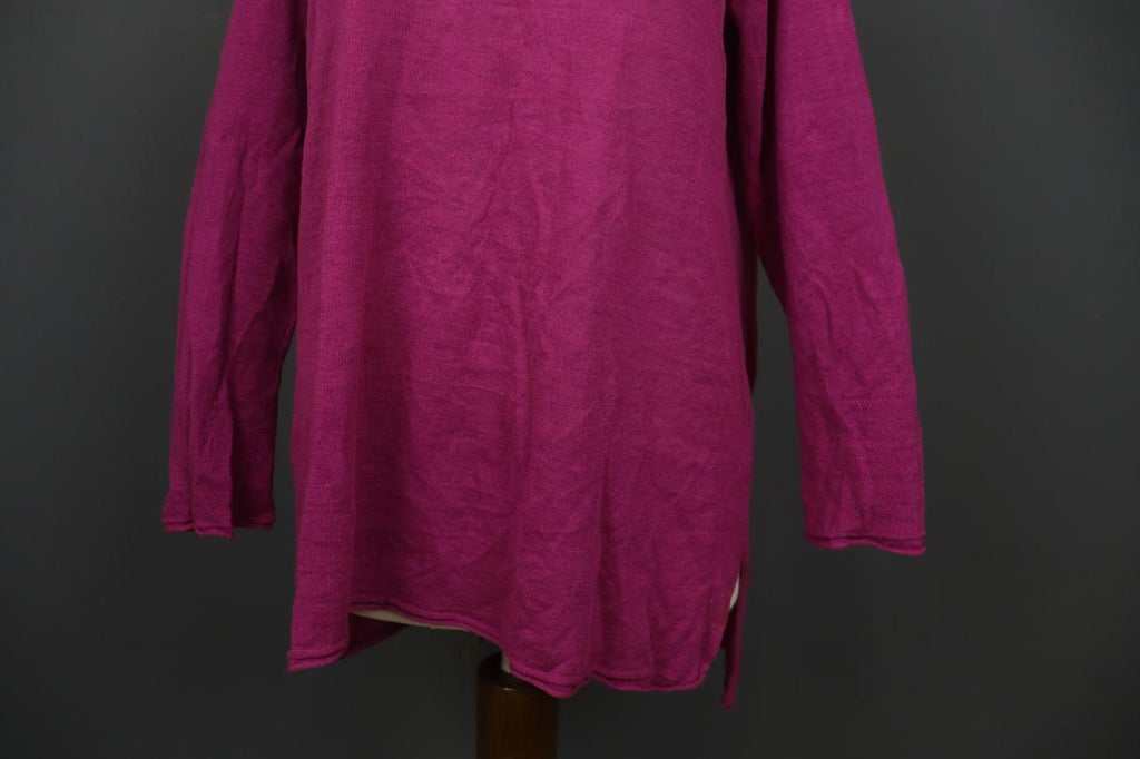 GUDRUN SJODEN Pink Linen Long Sleeve Crew Neck Side Slit Pullover Tunic Top Sz M