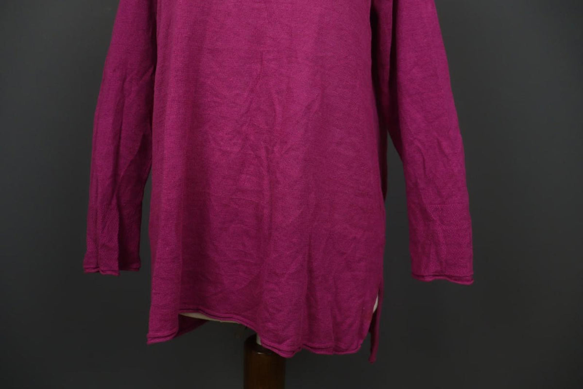 GUDRUN SJODEN Pink Linen Long Sleeve Crew Neck Side Slit Pullover Tunic Top Sz M