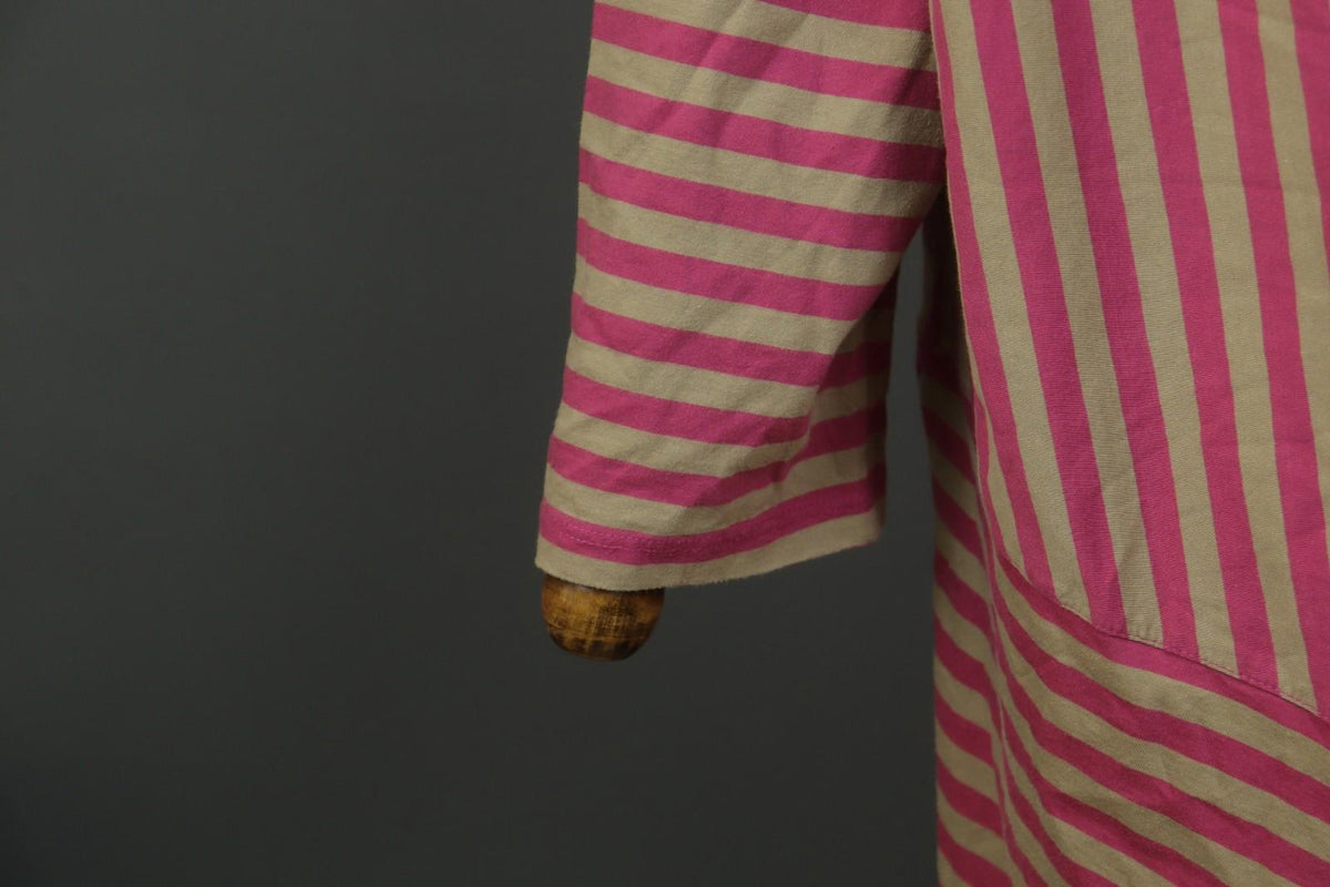 GUDRUN SJODEN Pink Tan Striped Organic Cotton Round Neck Maxi Dress – Size 2XL