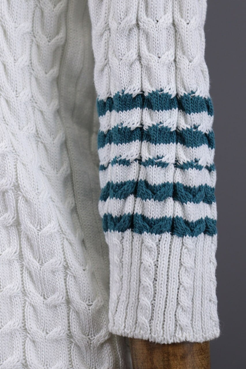 Burberry London White Striped Knit V-Neck Sweater – Size 40