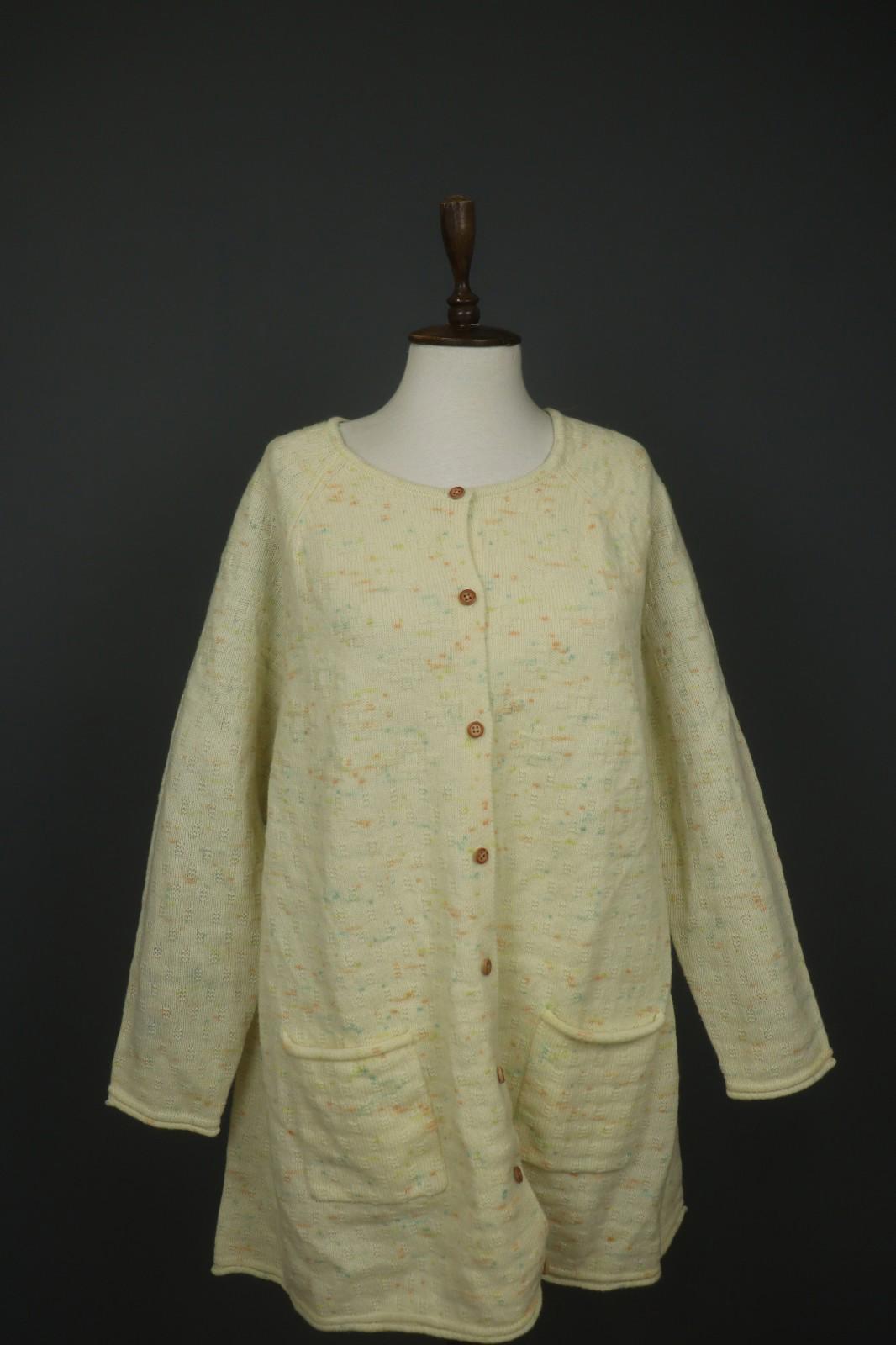 GUDRUN SJODEN Yellow Dotted 100% Wool Knitted Button Front Sweater Dress – Size M