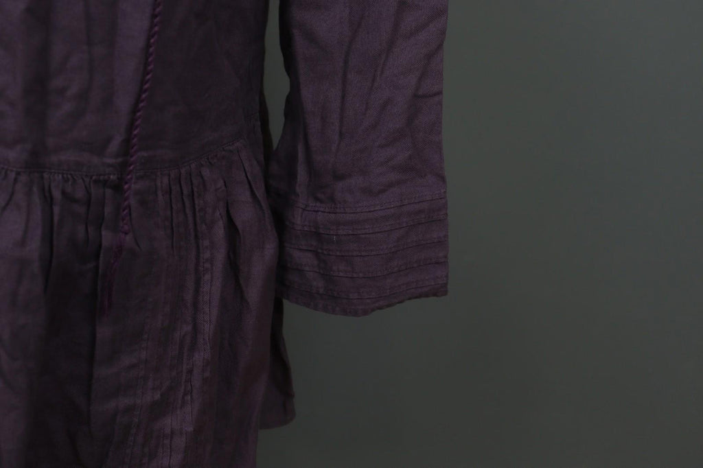 GUDRUN SJÖDEN Purple 100% Cotton Pintuck Long Sleeve Tie Neck Tunic Dress – Size S