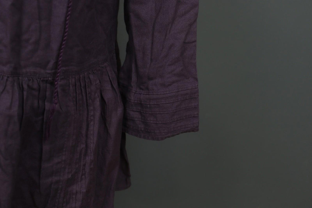 GUDRUN SJÖDEN Purple 100% Cotton Pintuck Long Sleeve Tie Neck Tunic Dress – Size S